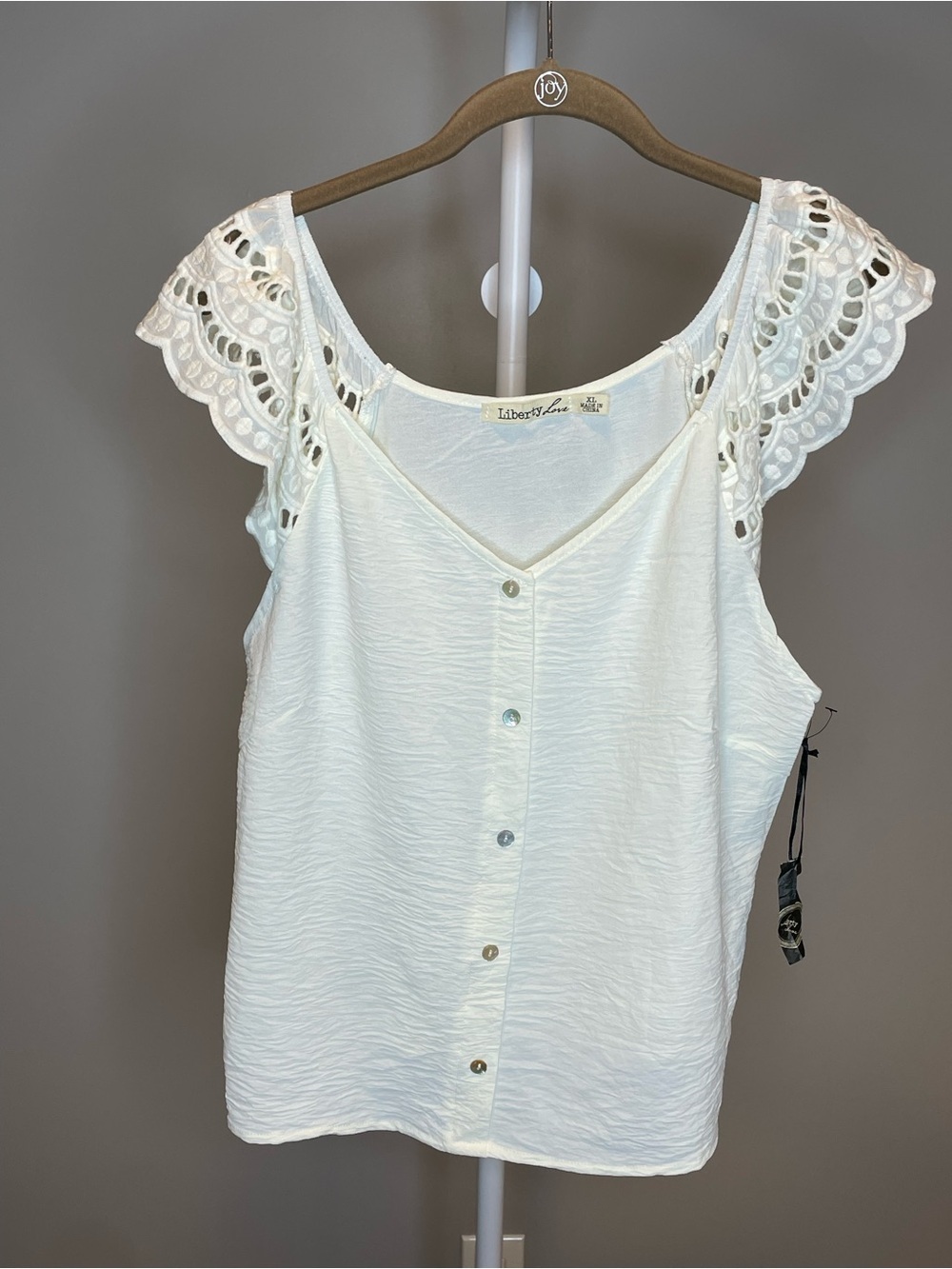 Liberty Love White Eyelet Flutter-Sleeve Button Front Camisole